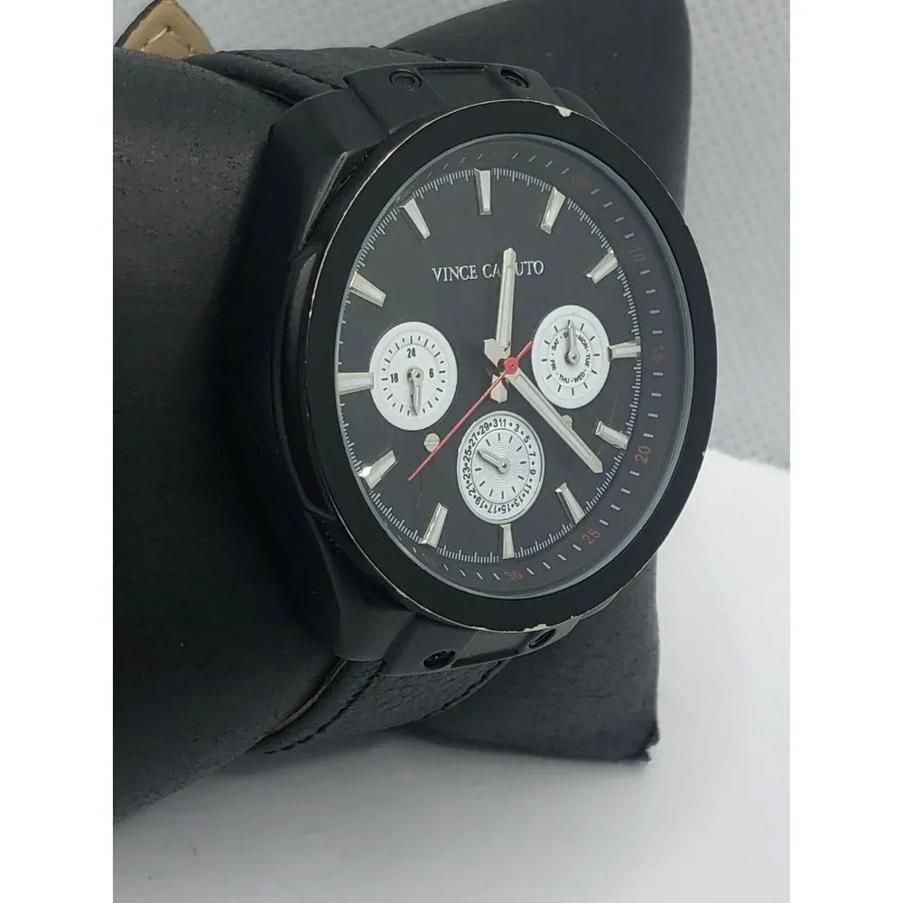 Vince Camuto Unisex Black Leather Digital Black Dial Quartz Genuine Watch OP199